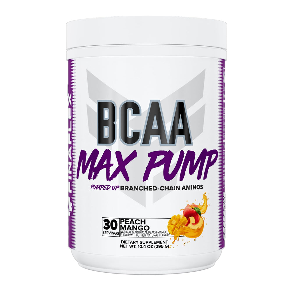 FINAFLEX BCAA MAX PUMP Peach Mango bottle with intra-workout support