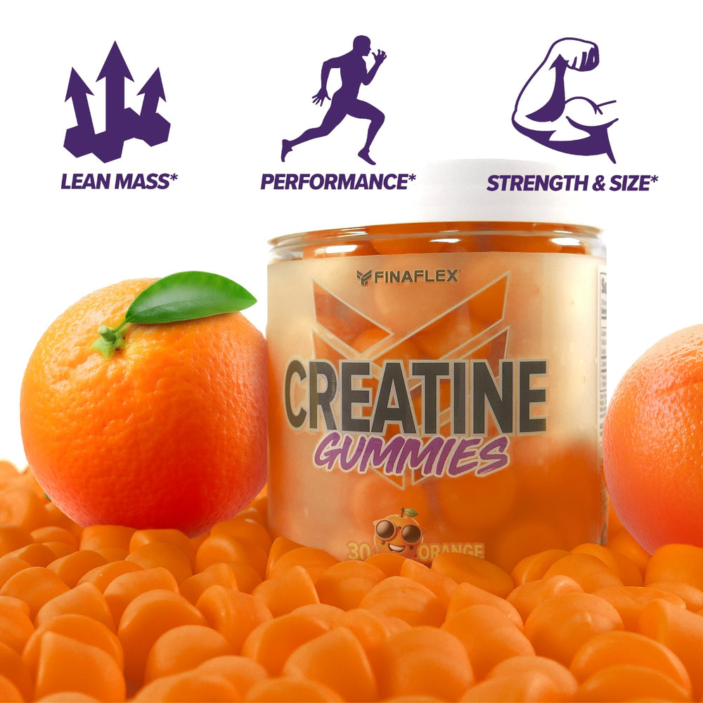 Graphic showing FINAFLEX Creatine Gummies 30 servings per bottle