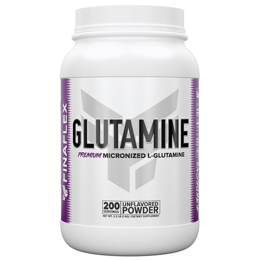FINAFLEX Pure Glutamine bottle pour shows post-workout recovery potential.