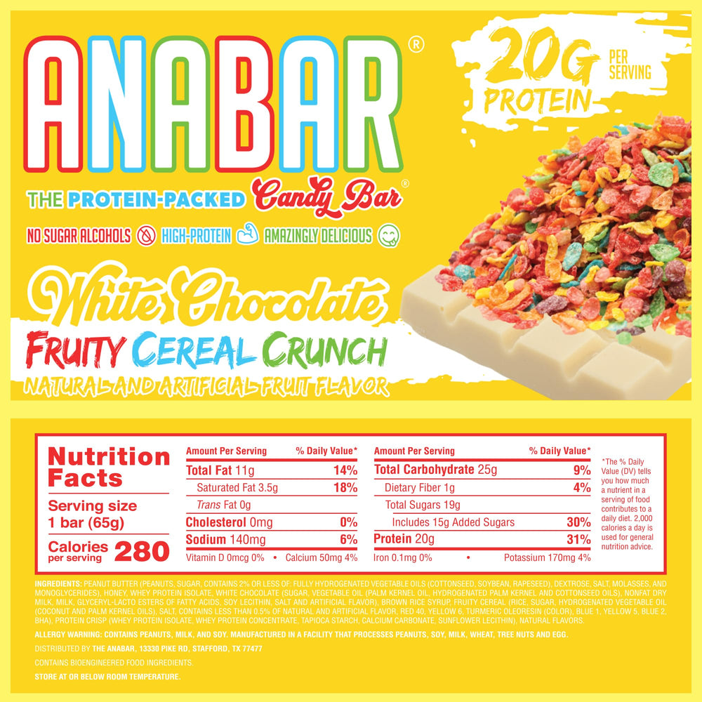 Final Boss Anabar white chocolate fruity cereal crunch bar shown in lunchbox setting for portability.