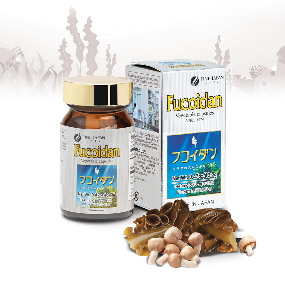 Fine Japan fucoidan mekabu seaweed capsule on bottle for easy daily wellness
