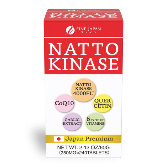 FINE JAPAN Nattokinase bottle with label showing 4000FU per serving.