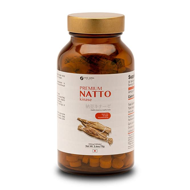 Fine Japan Natto Kinase packaging communicates gluten-free and GMO-free quality.