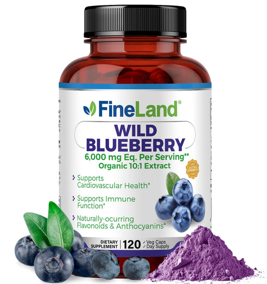 FineLand Wild Blueberry 10:1 extract bottle with strong antioxidant support.