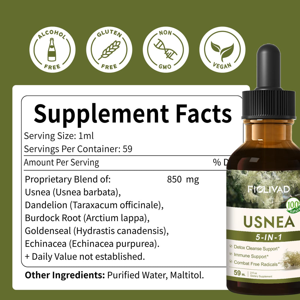 FIOLIVAD Usnea liquid drops droplet in water for convenient daily use.