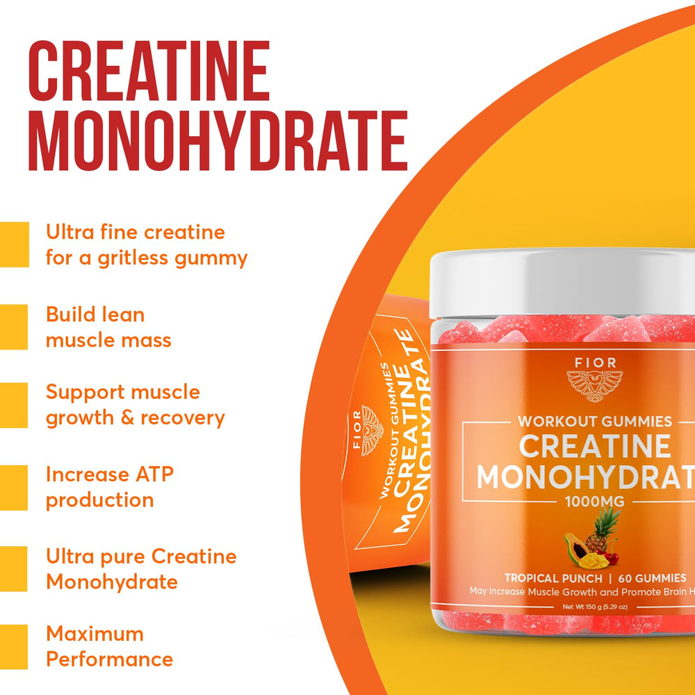 FIOR Creatine Gummy after-workout scene with shake bottle