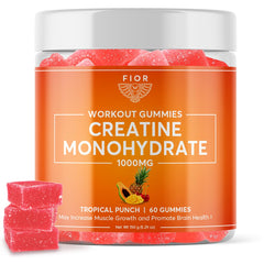 FIOR Creatine Gummy tropical punch bottle ready for convenient pre- or post-workout fueling