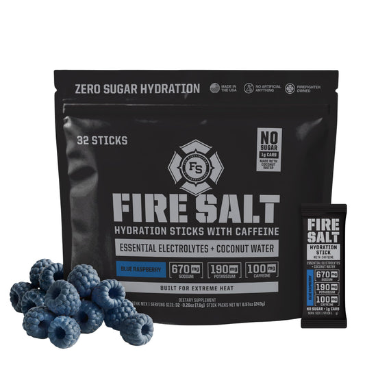 Fire Science Fire Salt Hydration Stick blue raspberry pack for on-the-go hydration with electrolytes