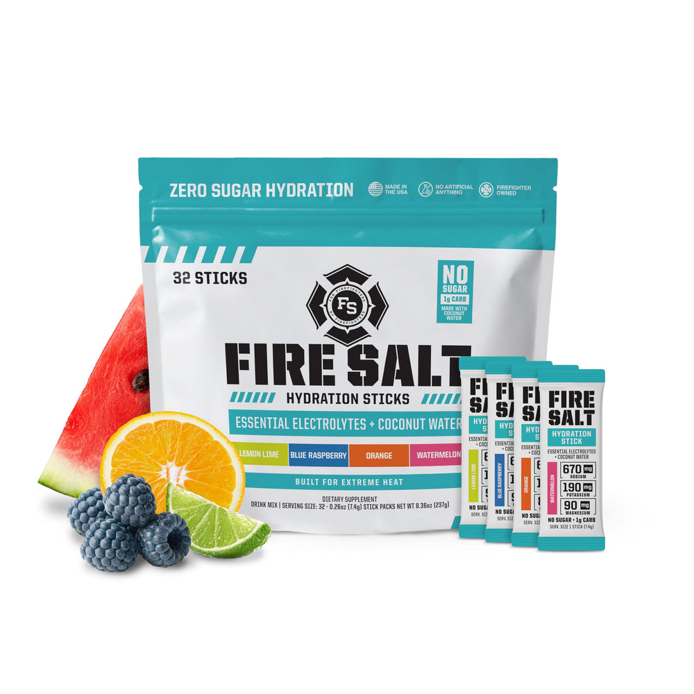 Fire Science Fire Salt Hydration Sticks orange pack for on-the-go hydration.