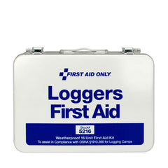 First Aid Only 5216 forestry kit in a weatherproof metal case for quick access on job sites.