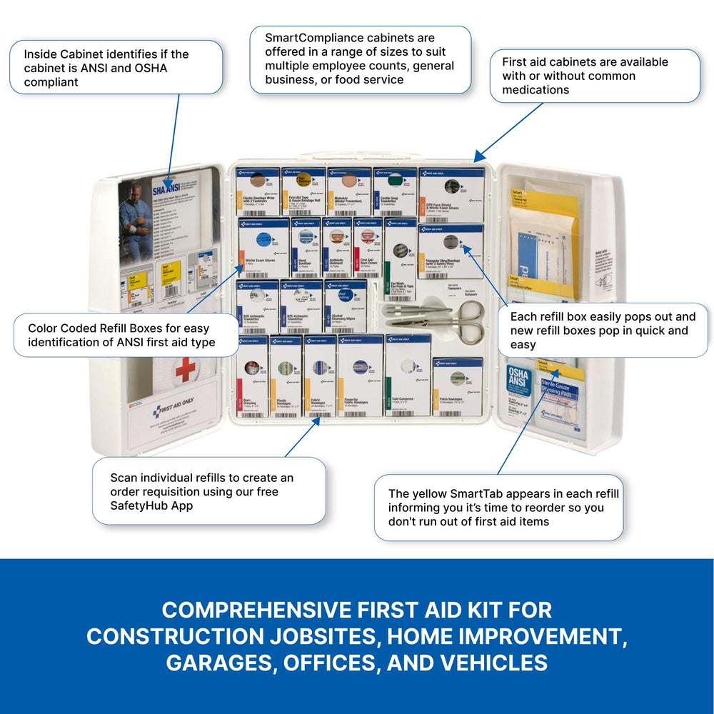 First Aid Only 90580 cabinet color-coded ANSI supplies for quick access