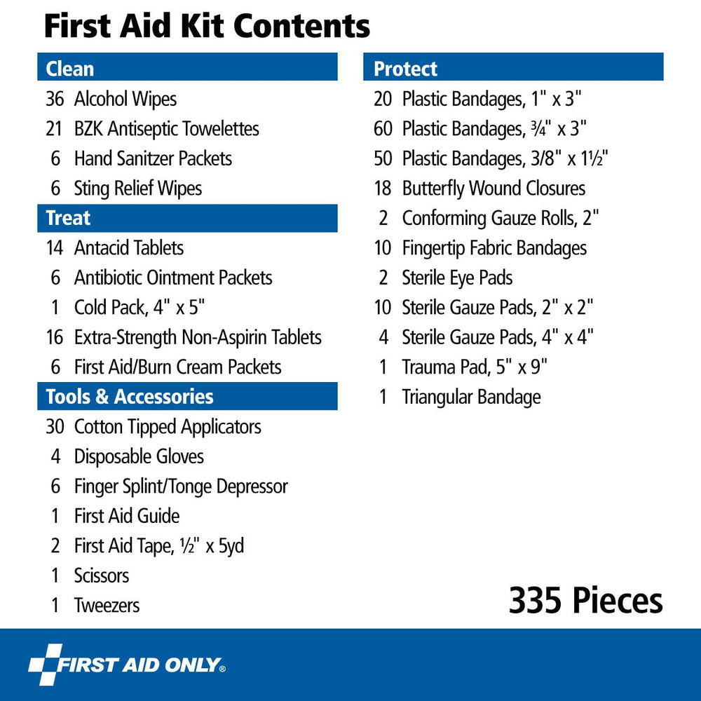 First Aid Only 91247 durable plastic case keeps supplies protected.