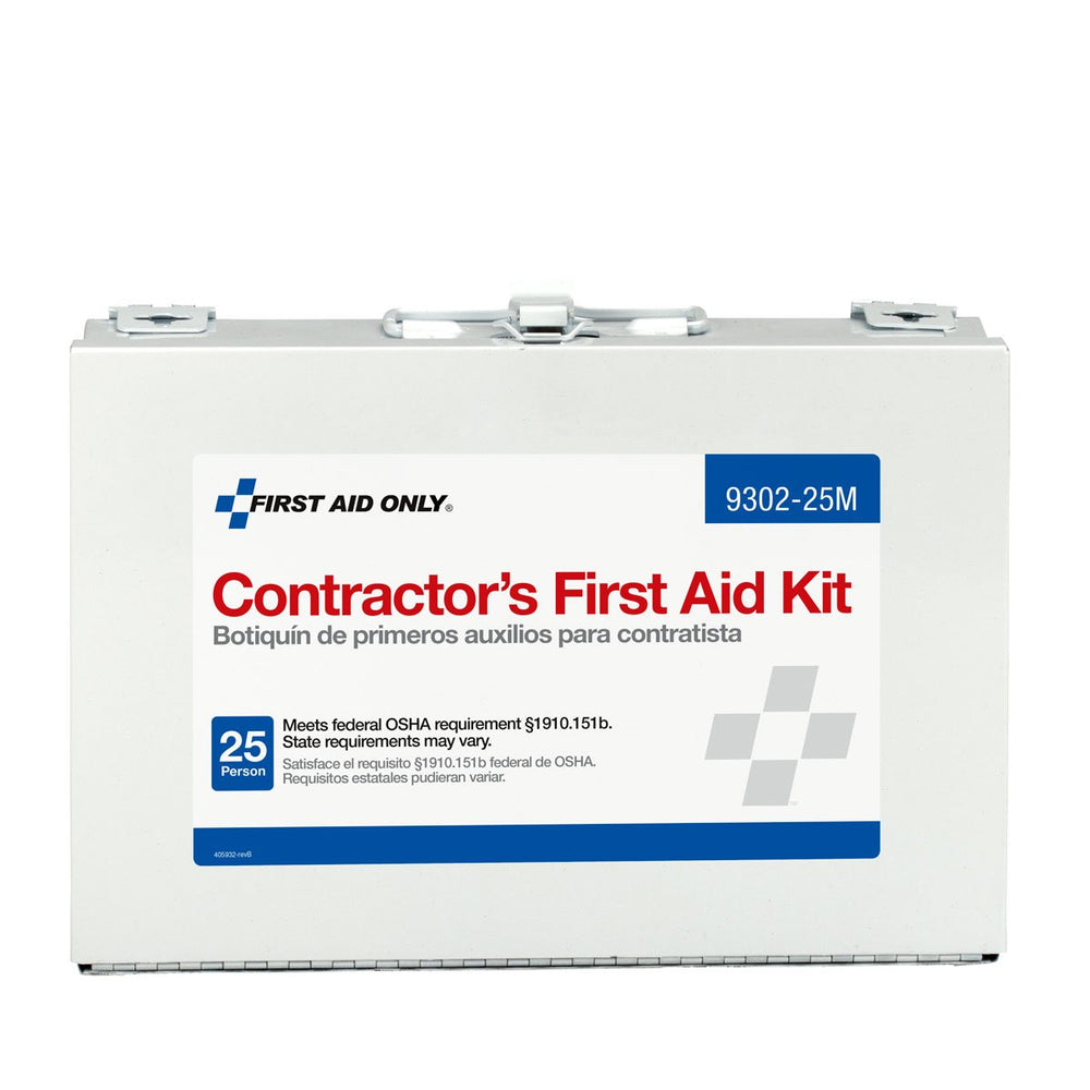 First Aid Only 9302-25M kit front view shows organized essentials for quick access