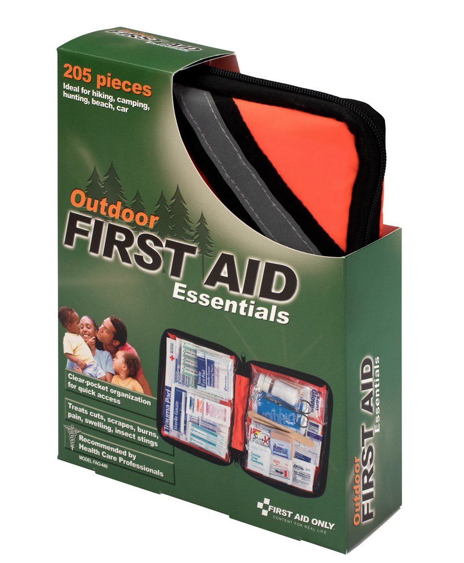 First Aid Only FAO-440 camping safety contents organized for easy use.