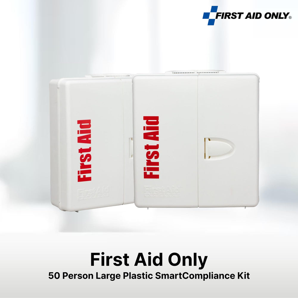 First Aid Only SmartCompliance cabinet bears an OSHA label for quick compliance recognition.