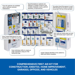 First Aid Only SmartCompliance wall-mountable cabinet secured on a workplace wall.