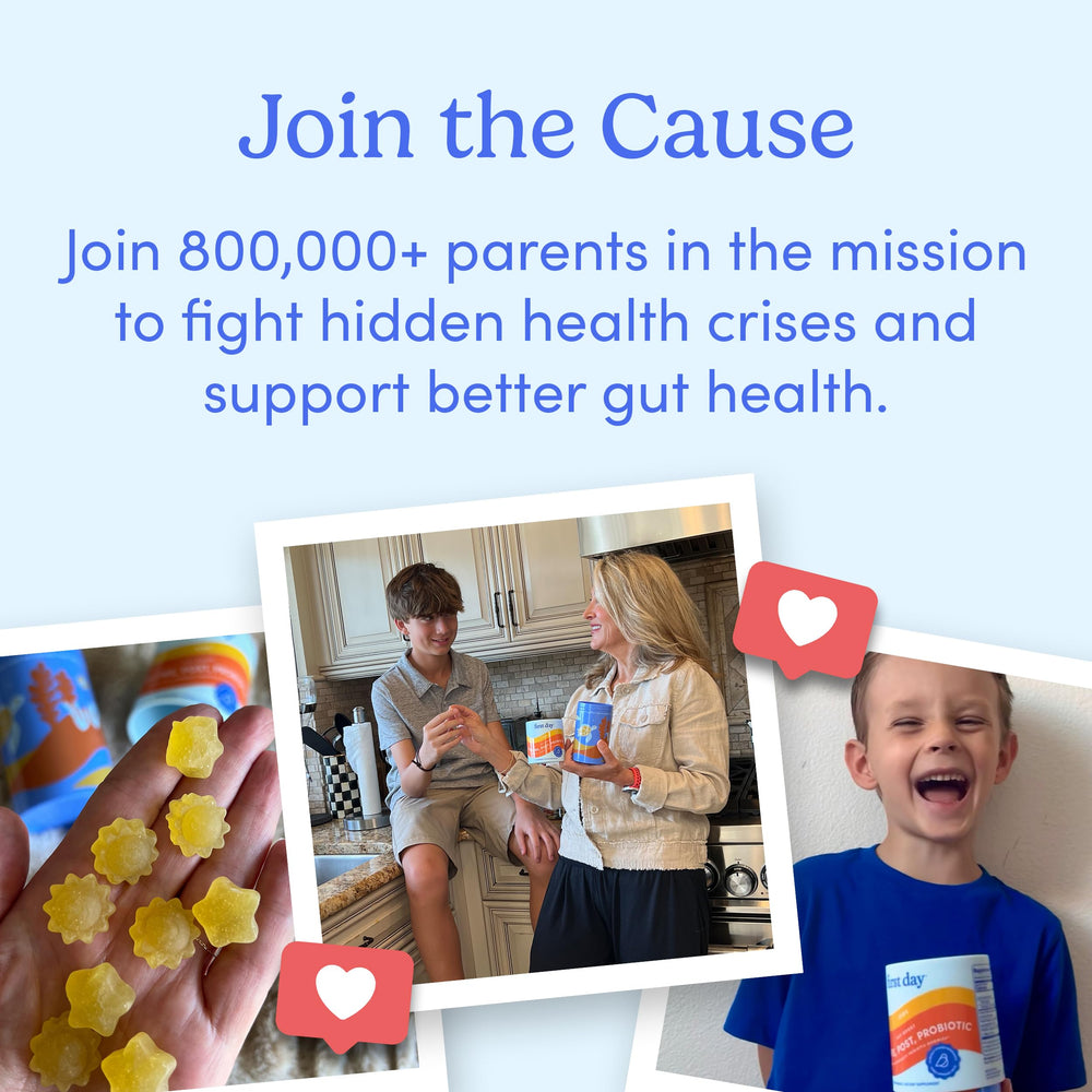 First Day Kids 3-in-1 probiotic gummies provide a 30-day supply.
