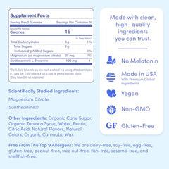 First Day Gummies nutrition panel highlights 2 g sugar and allergen-free status.
