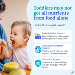 First Day Toddler Multivitamin Gummies fruity flavor closeup highlights taste that helps picky eaters take vitamins.