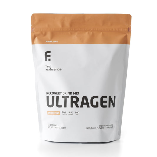FIRST ENDURANCE Ultragen tub front label for post-workout recovery support