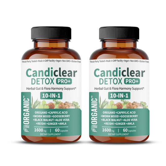 FIRSTORGANIC Candiclear Detox Pro+ bottle with capsules for daily gut balance
