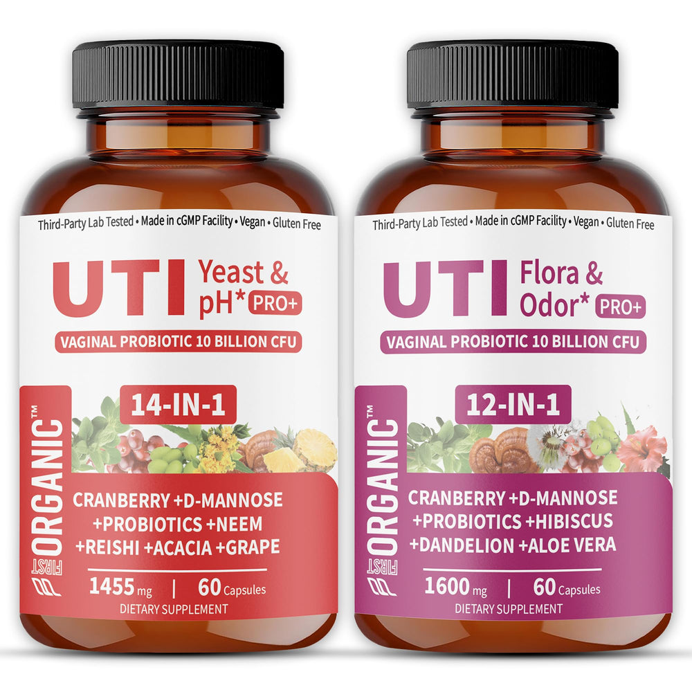 FIRSTORGANIC UTI Flora & Odor Pro+ bottle shown to illustrate daily balance potential