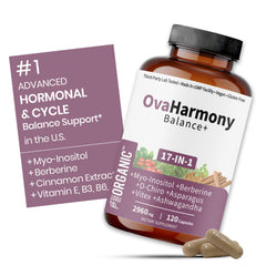 FirstOrganic women's advanced PCOS capsules bottle promotes daily cycle balance.