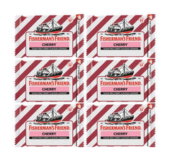 Fisherman's Friend Cherry Sugar-Free Lozenges packaging for travel convenience and quick use.