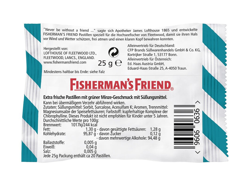 Person with pocket-sized Fisherman's Friend Spearmint tin during travel for on-the-go freshness.