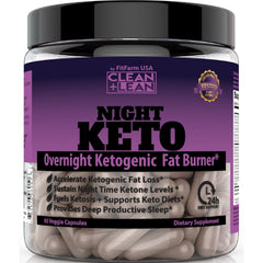 FIT FARM USA Clean+Lean Night Keto bottle front for overnight ketone support