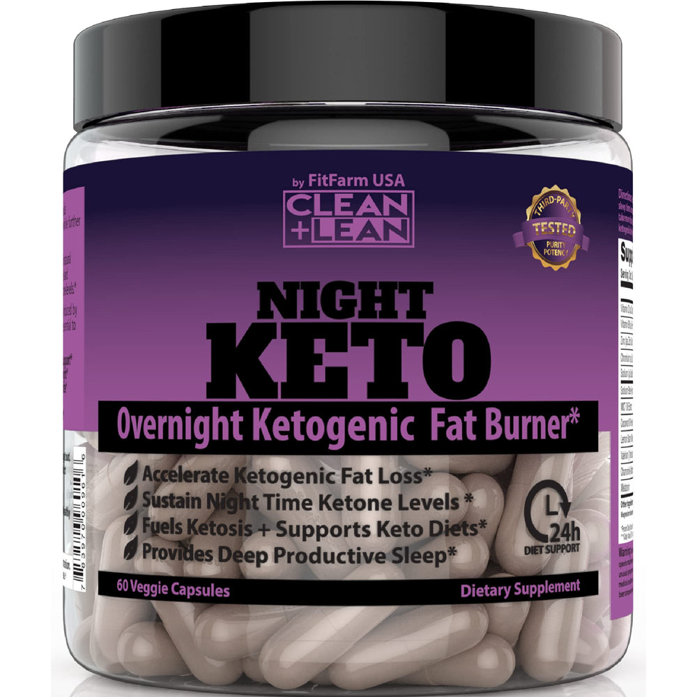 MCT oil and ketone blend seen in FIT FARM USA Clean+Lean Night Keto bottle