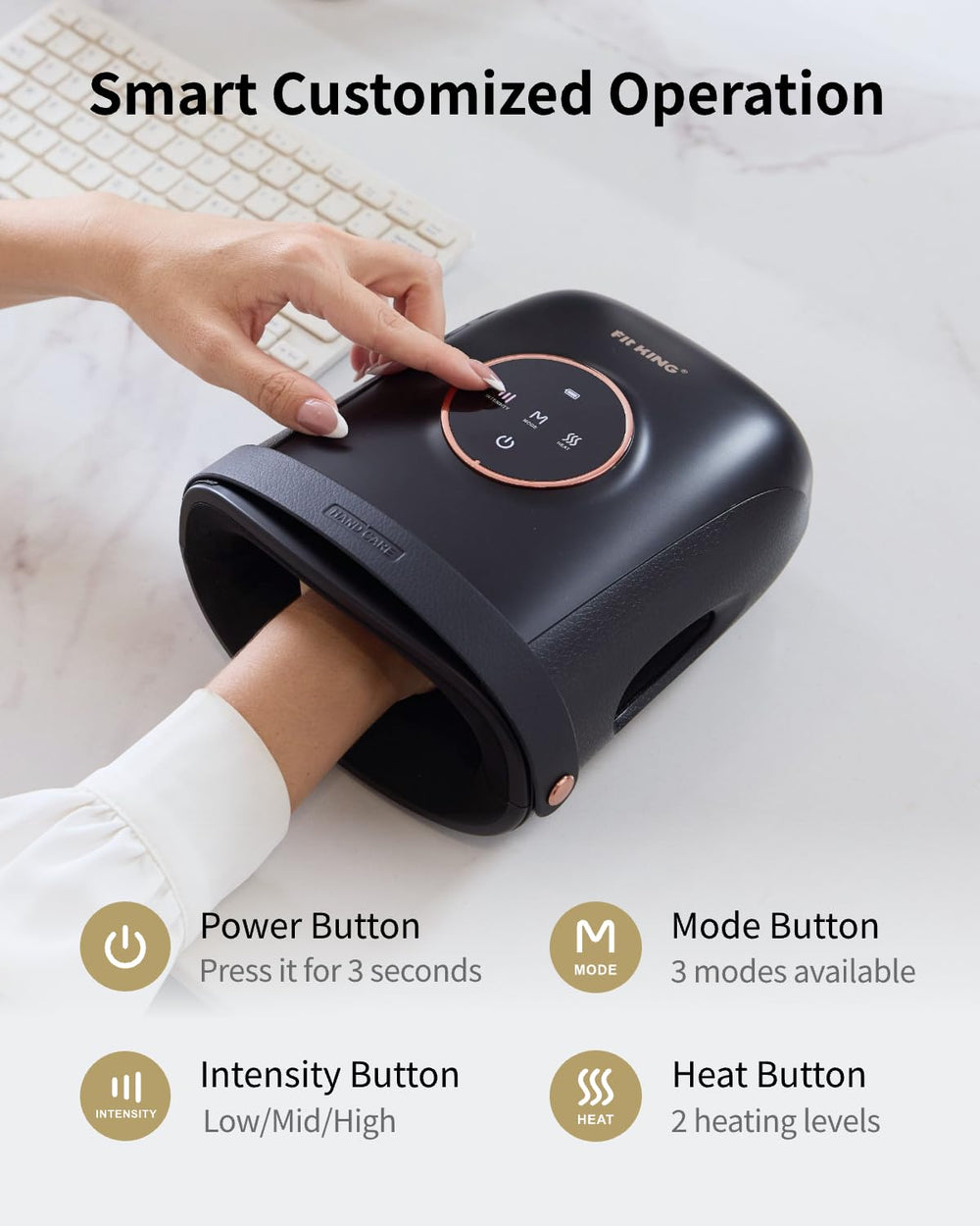FIT KING touch-screen controls for easy, quick massage mode selection