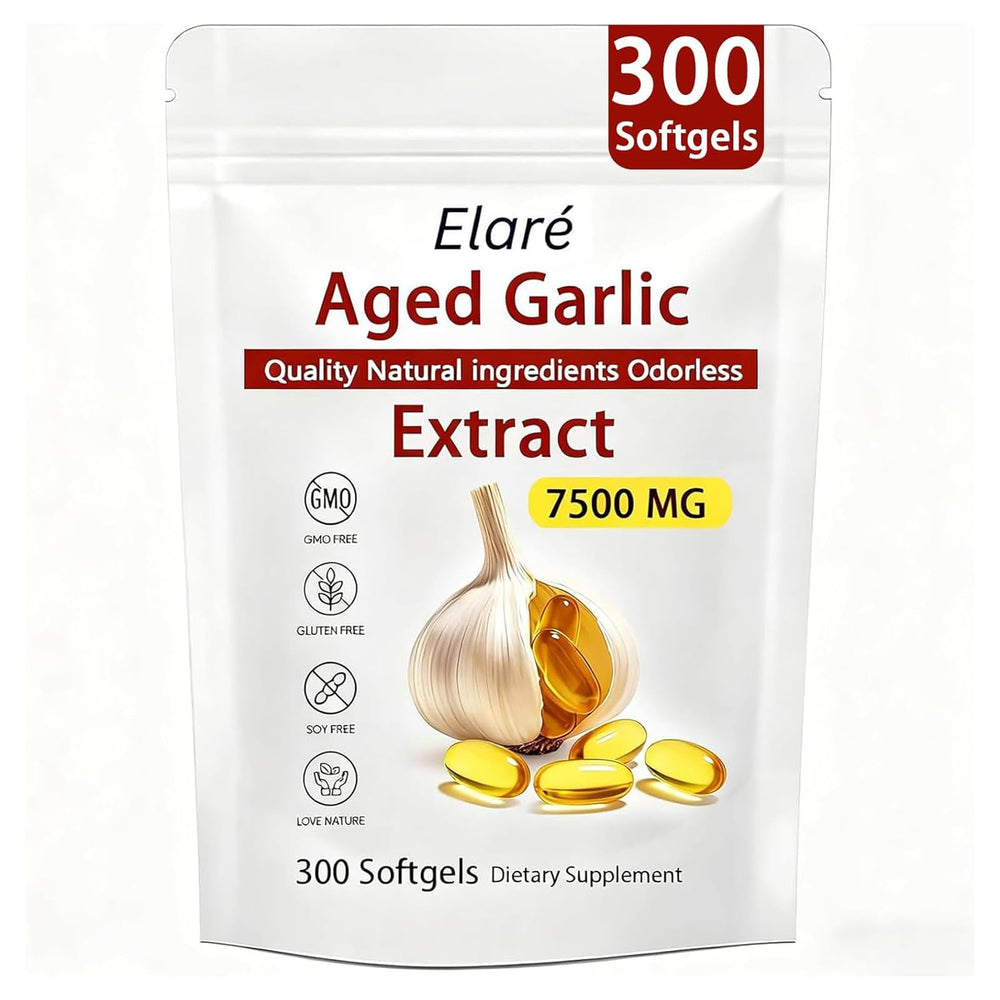 FITactic Elare aged garlic bottle front with odorless capsules for daily heart and immune support.