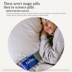 Nella packaging box emphasizing compact, travel-friendly probiotic