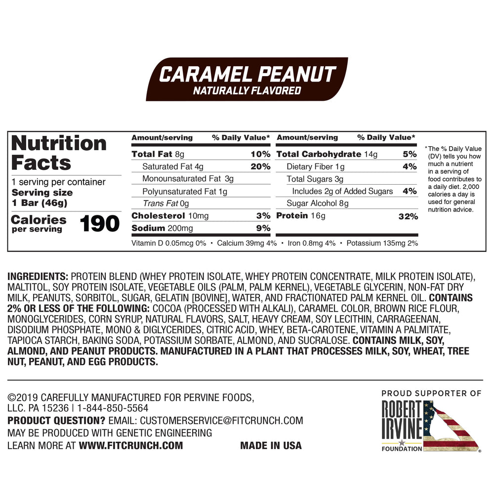 FITCRUNCH 6-layer baked bar cross-section highlights texture and premium ingredients