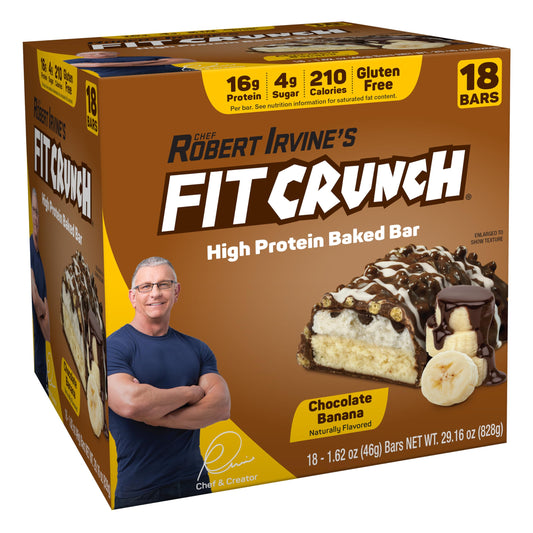 FITCRUNCH chocolate banana bar wrapped for a protein-rich grab-and-go snack
