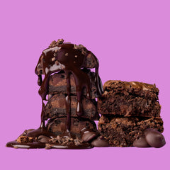 Fit Crunch Chocolate Brownie ingredient visual, six layers baked into a soft cake core.