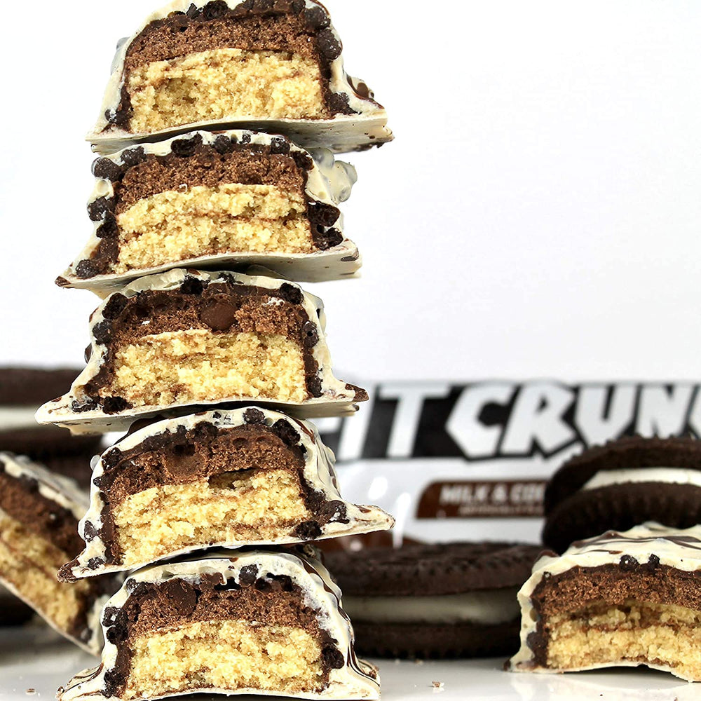 Fit Crunch Milk and Cookies bar on plate ready for a treat.