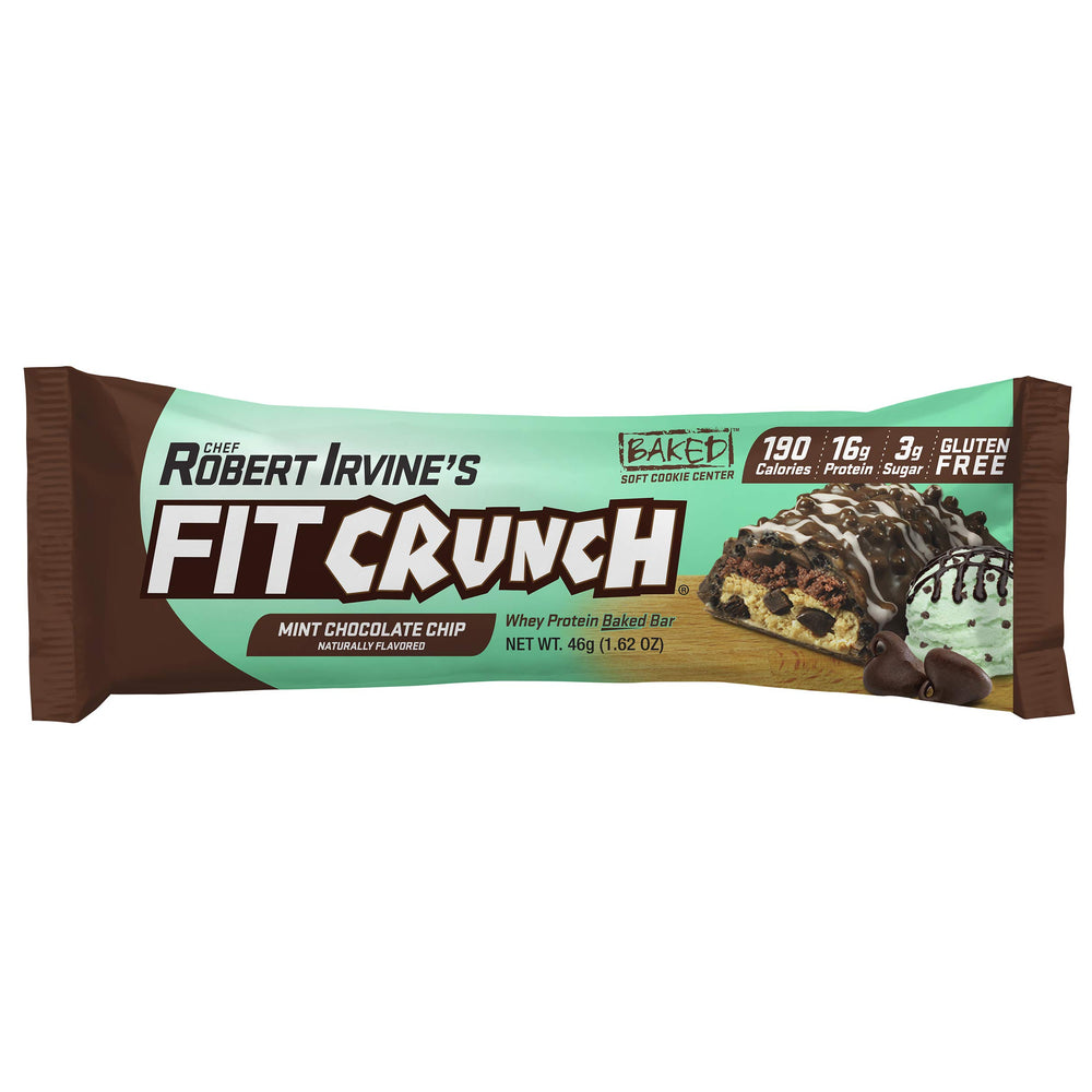 Fit Crunch Mint Chocolate Chip packaging photo highlights portability for on-the-go protein.