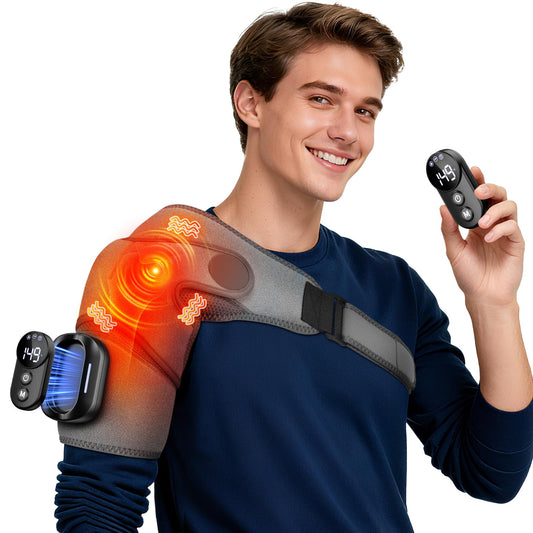 FitEase shoulder heating pad with detachable magnetic controller for easy adjustments