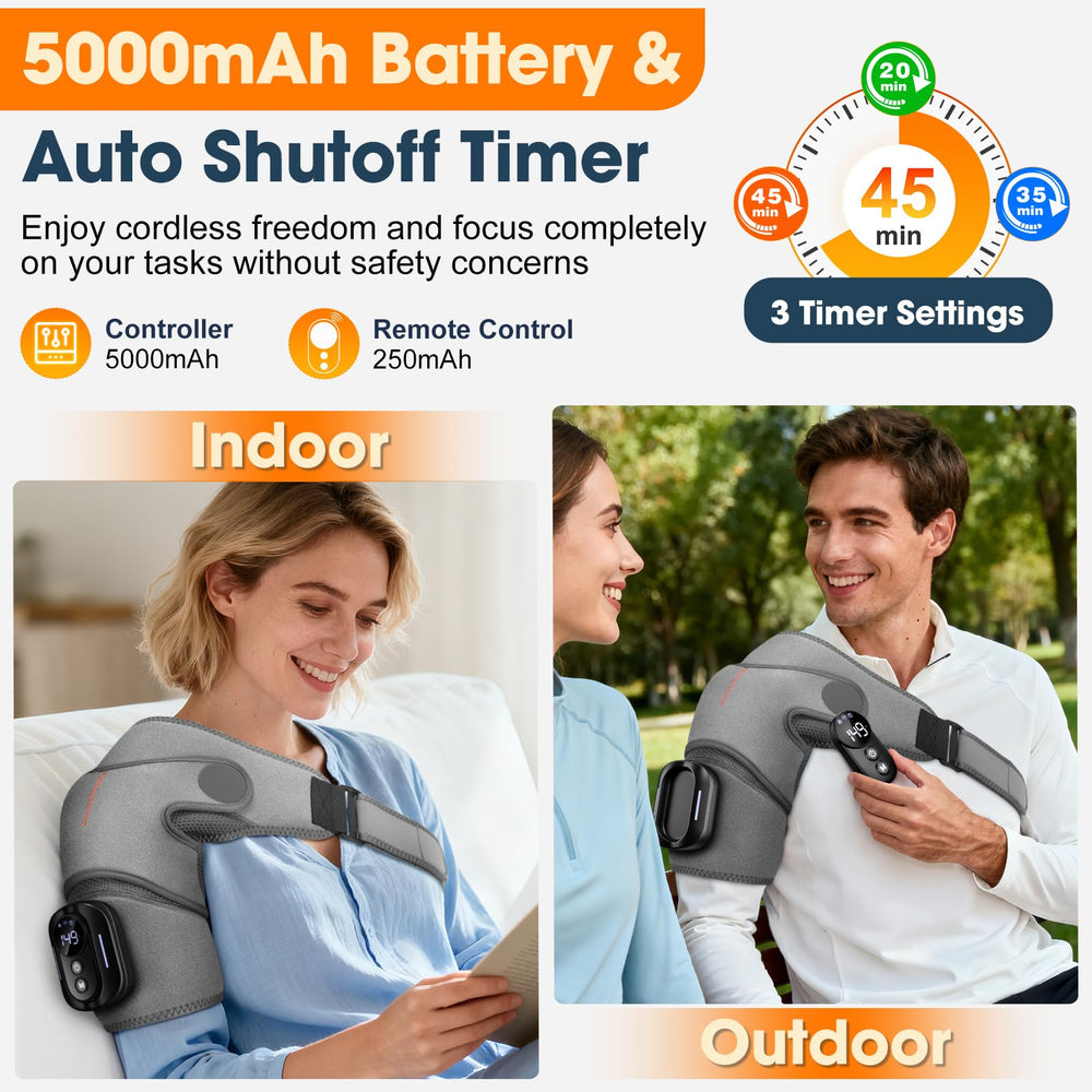 Auto-shutoff timer on FitEase shoulder pad for safe, unattended sessions