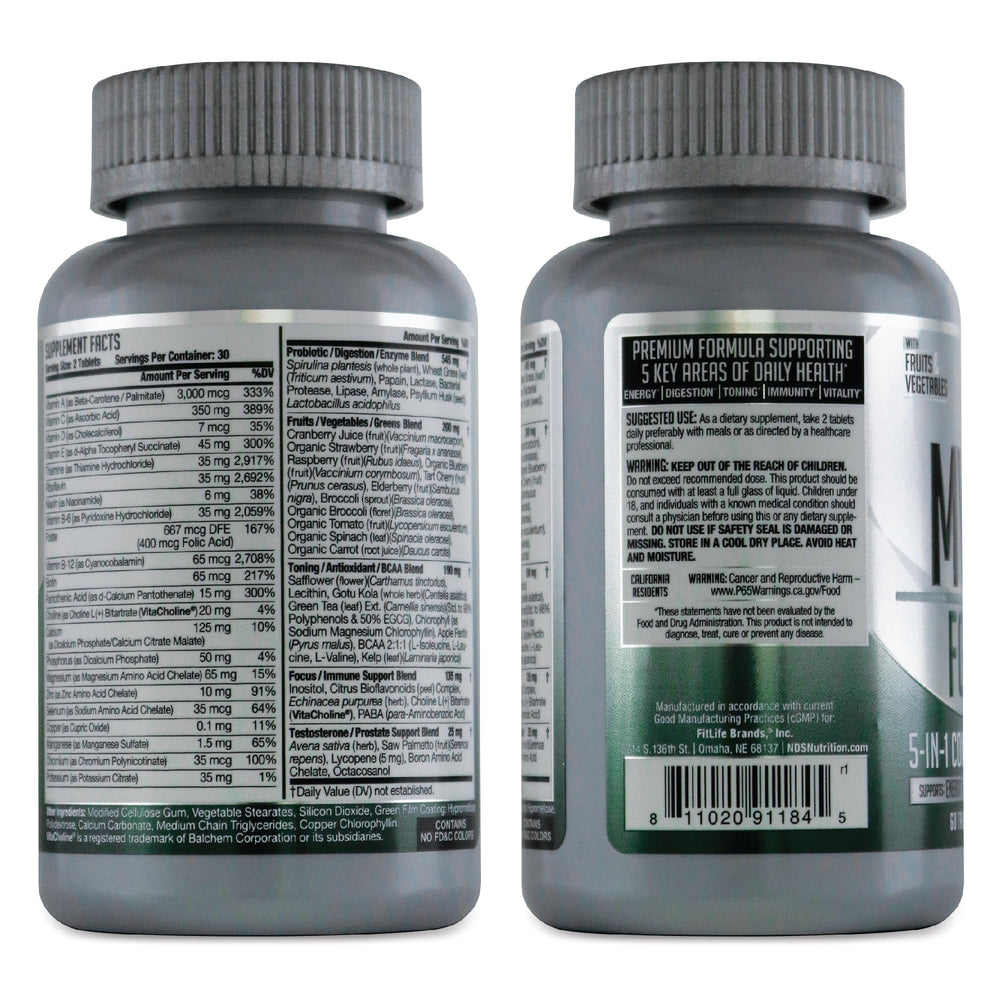 FitLife MV360 label closeup reveals ingredients and serving size.