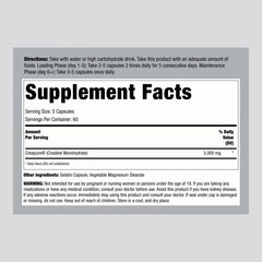 Fitness Labs Creatine Monohydrate Capsules bottle label highlights ingredients and non-GMO quality