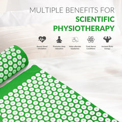 Fitvids acupressure mat in bed use to soothe back tension.