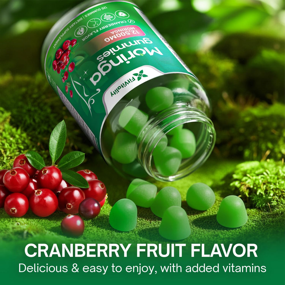Sugar-free vegan gummies from FitVitality with natural flavor notes.
