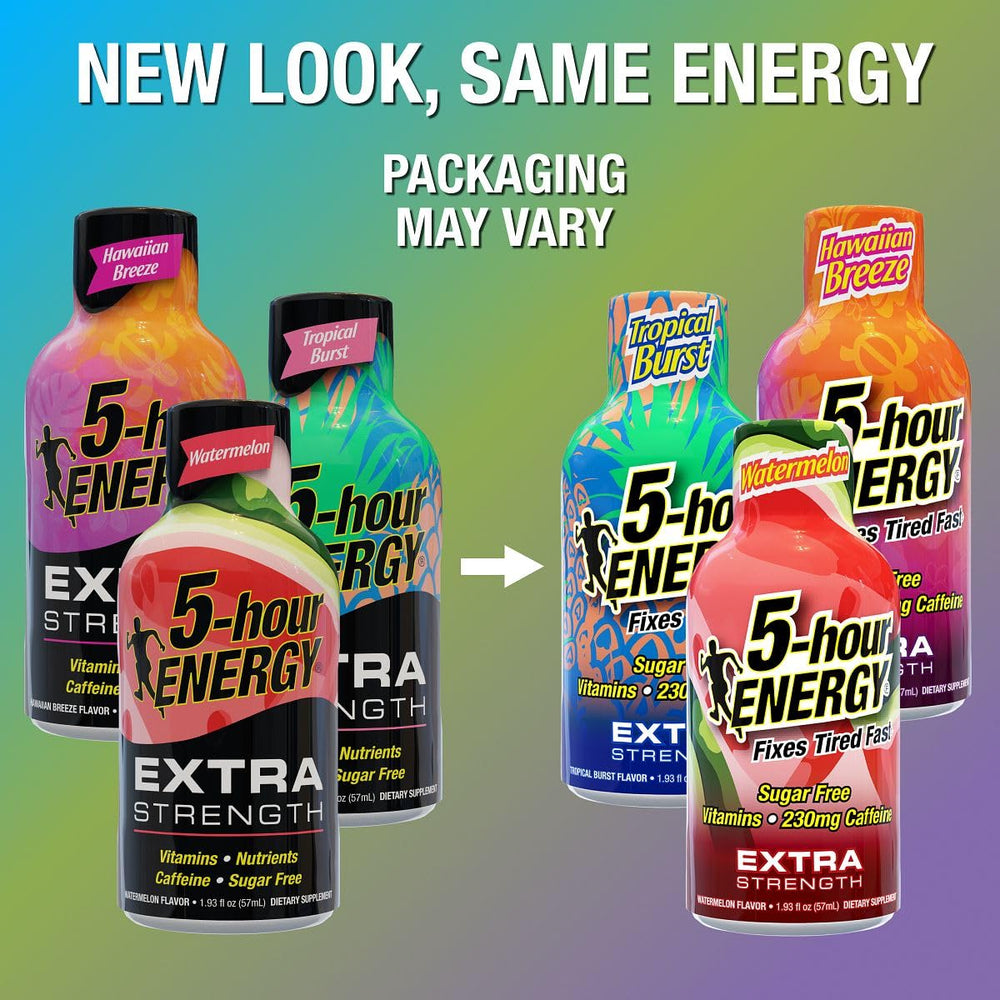 5-Hour ENERGY bottle close-up displaying strong caffeine content