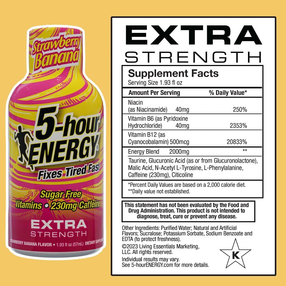 5-hour ENERGY extra strength bottle front view for quick, sugar-free energy
