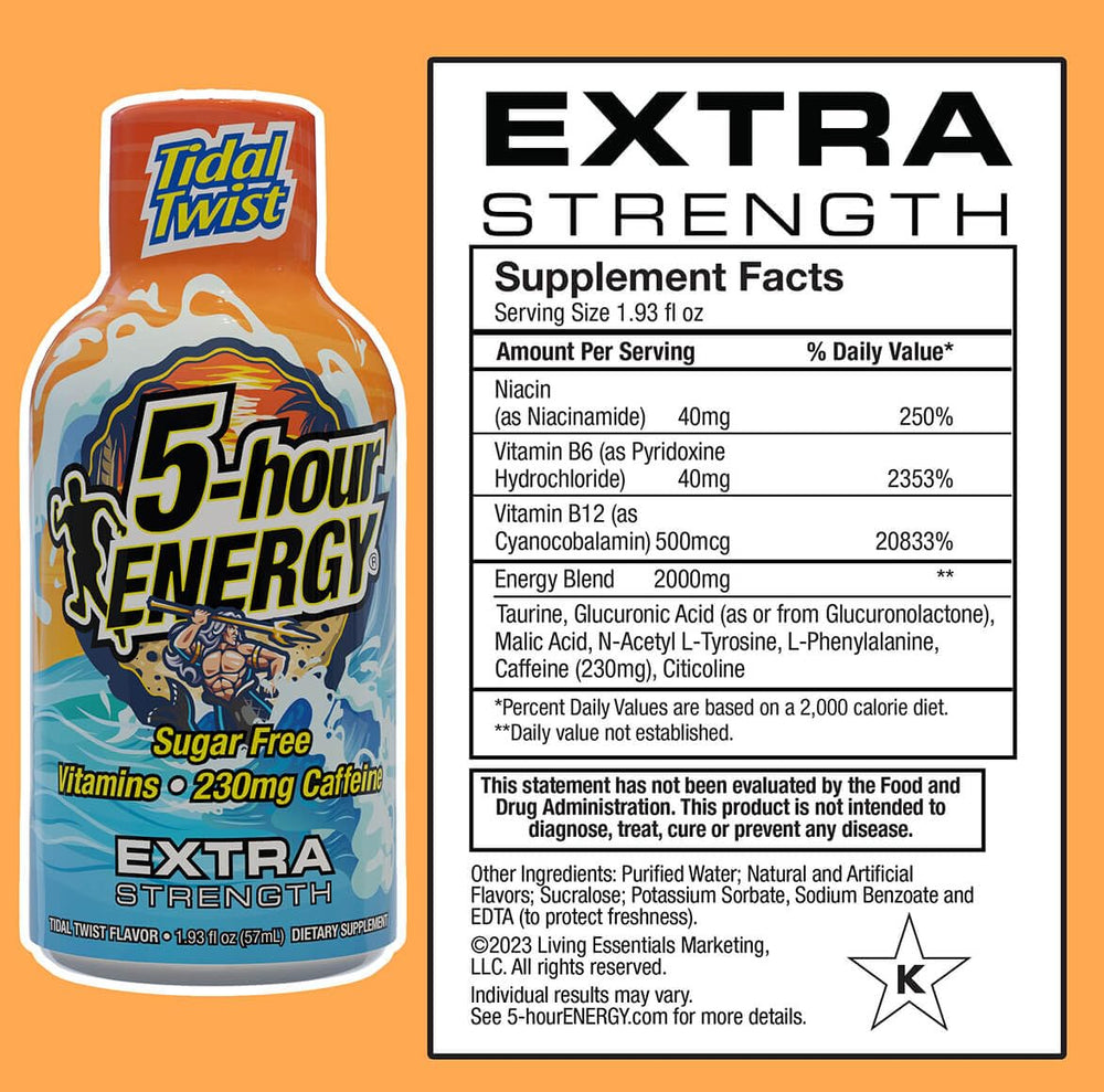 Pour shot of 5-hour ENERGY Extra Strength Tidal Twist for on-the-go alertness