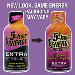 Five-hour ENERGY Hawaiian Breeze packaging shown for travel-friendly energy on the go
