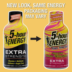 5-hour ENERGY strawberry banana shot pour-action showing fast, lasting energy